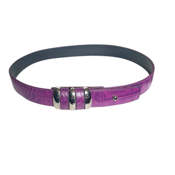Omega Medium Purple Reptile Thin Leather Belt Statement Silver Buckle Hardware - Picture 1 of 6
